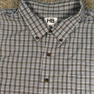 HB Button Down Shirt Mens 4XLT Plaid Short Sleeve Big & Tall Pocket Grey Blue